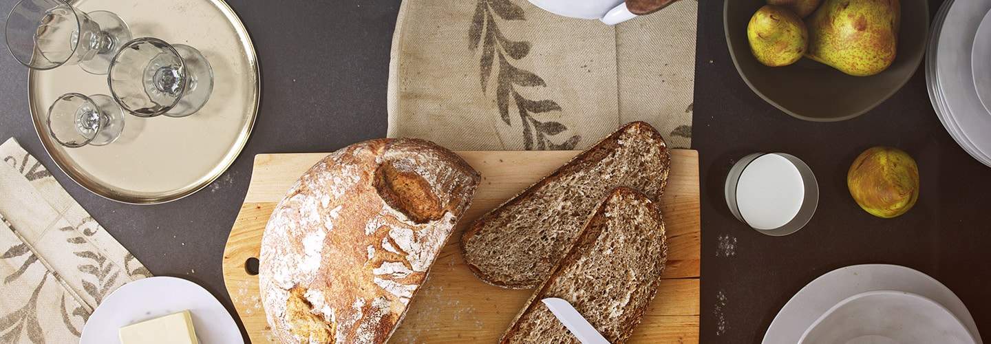 Mediterrian kitchen scene with a detailed bread and accessories