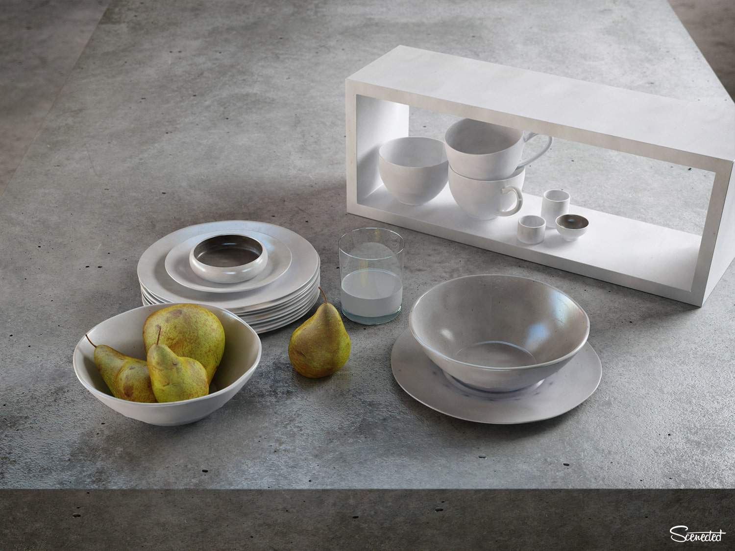 Mediterrian kitchen scene with a detailed bread and accessories