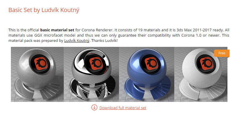 Free materials for Corona Renderer