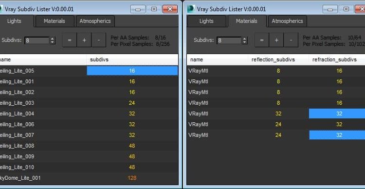 Vray Sample Lister for 3ds Max