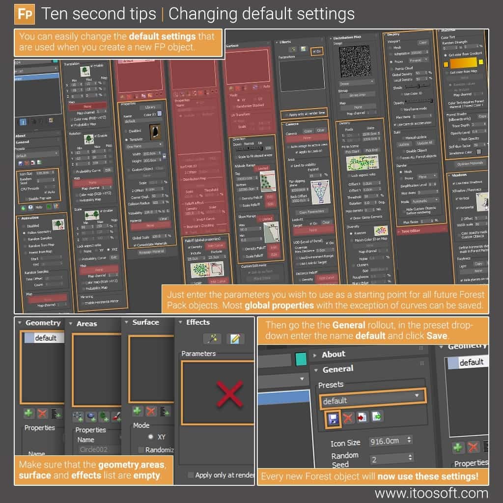 How to set default settings that are used for all new Forest Pack objects