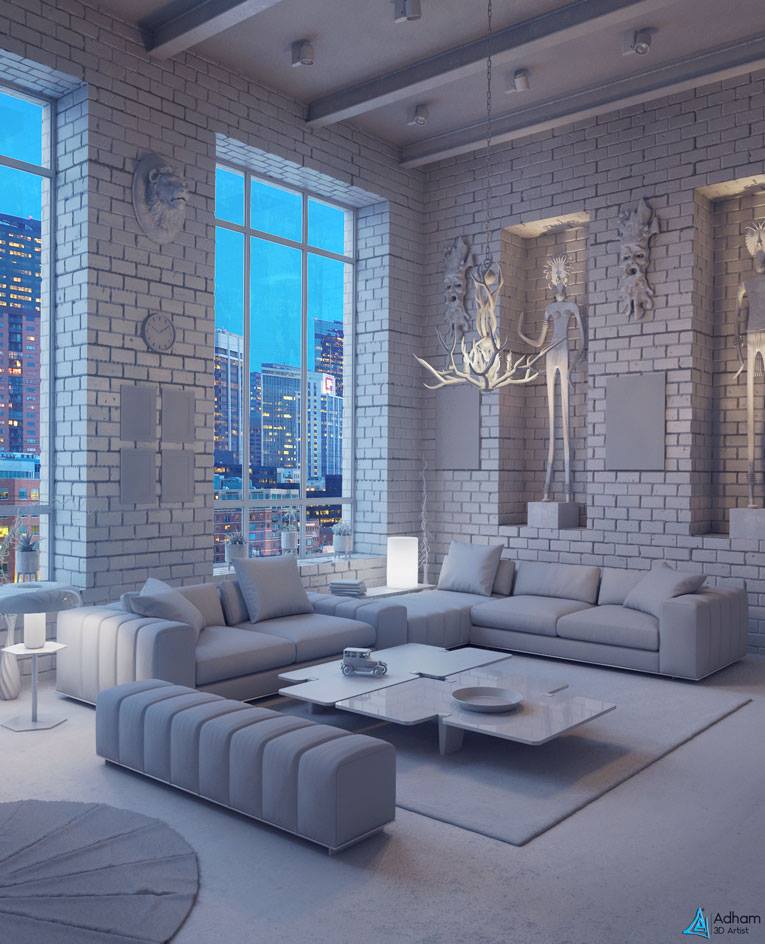 Free 3D Interior Loft BR Scene Adham Mohamed