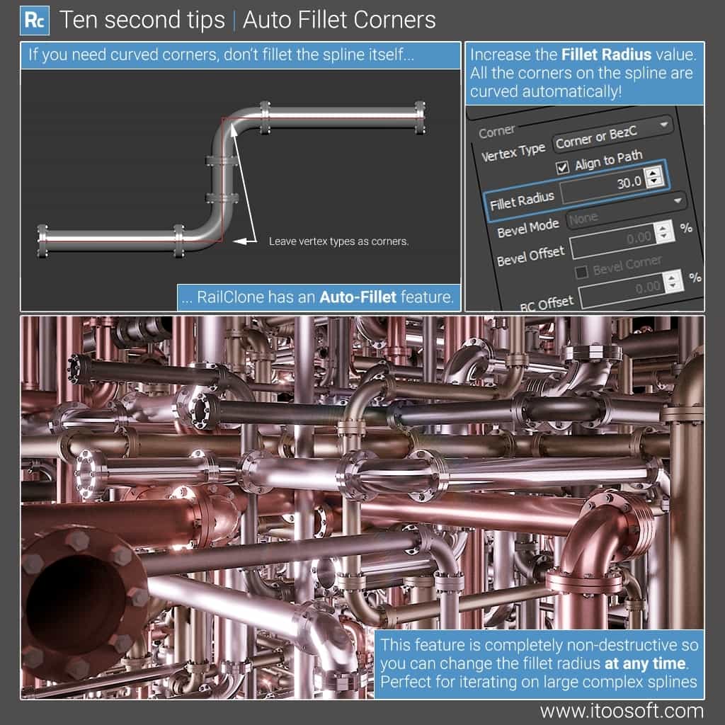 Automatically filleting corners with RailClone.