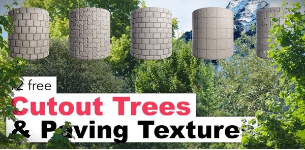 7 Cutout Trees and 5 Paving Stone Textures