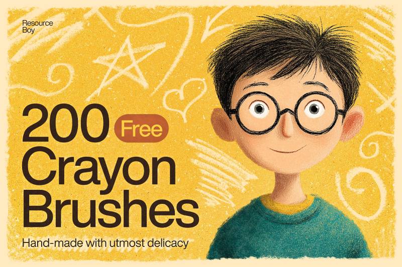 Download free Crayon Brushes for Photoshop by Resource Boy. Perfect for adding a handmade, textured, and childlike charm to your digital artwork and graphic design projects.
