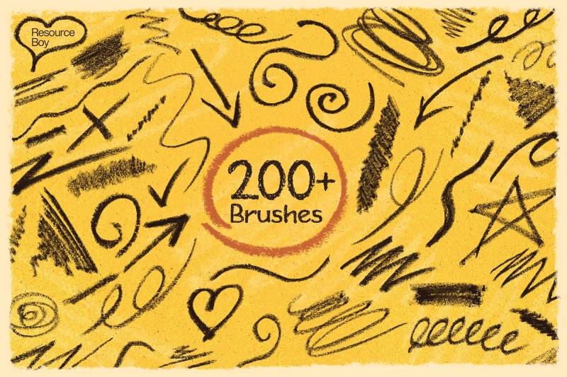 Download free Crayon Brushes for Photoshop by Resource Boy. Perfect for adding a handmade, textured, and childlike charm to your digital artwork and graphic design projects.