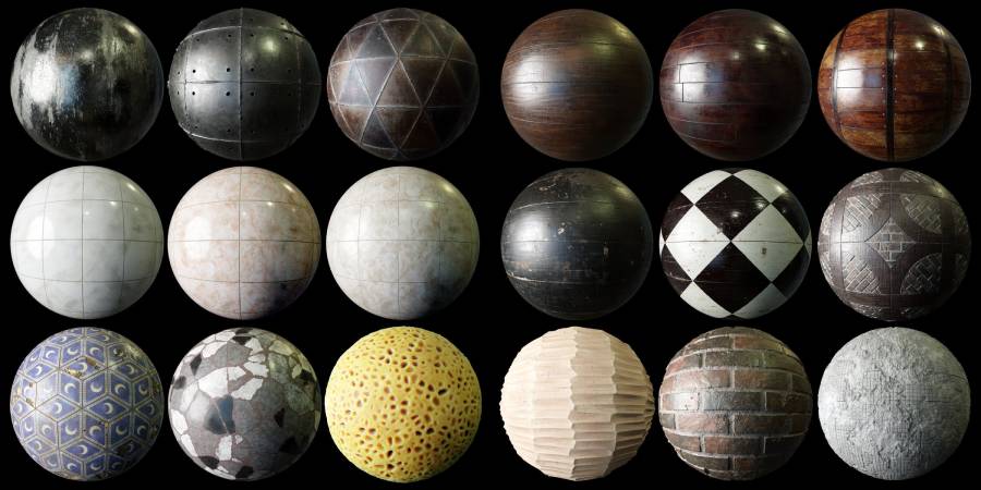 18 Free Mix PBR Materials (Tiles, Metals, Wood, Bricks)